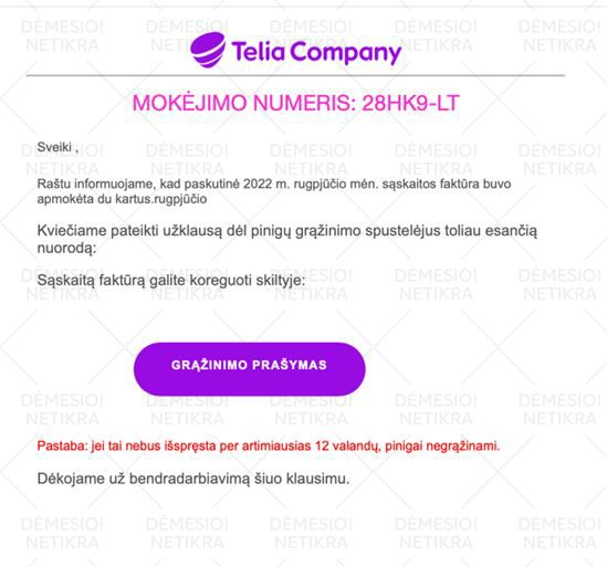 „Telia“ įspėja dėl finansinių sukčiavimų jų vardu