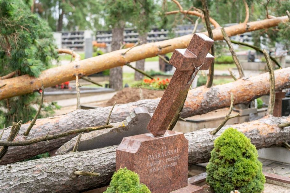 Praūžusi audra nusiaubė ir Panevėžio kapines: išvartyti paminklai, nuvirto medžiai