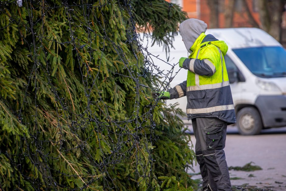 Kaunas atsisveikina su drugeliais puošta kalėdine egle