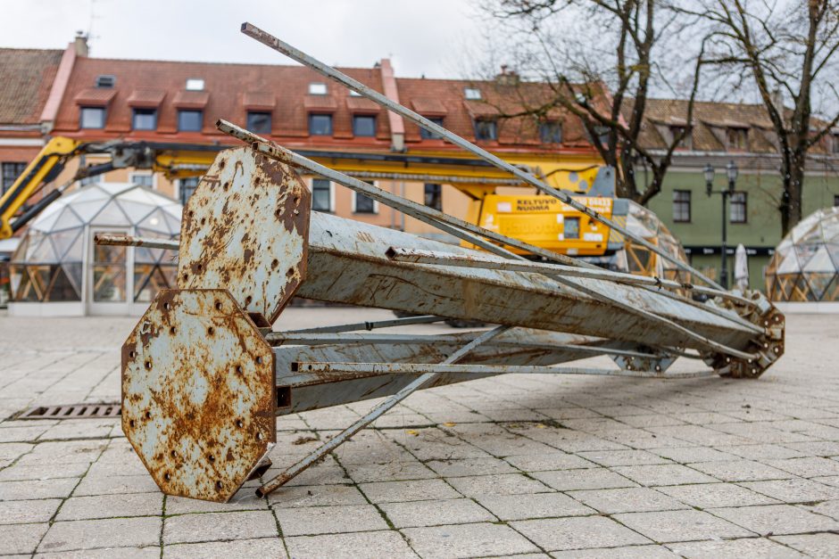 Rotušės aikštėje pradeda kilti Kalėdų eglė