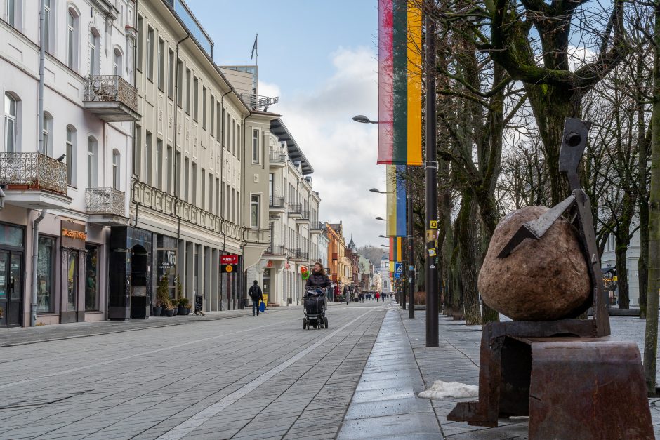 Kaunas siunčia palaikymo žinutę Ukrainai: artėjant karo metinėms Laisvės alėjoje suplazdėjo vėliavos