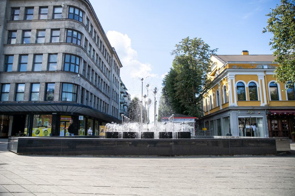 Prie Laisvės alėjos fontano pluša darbininkai: taisomas brokas