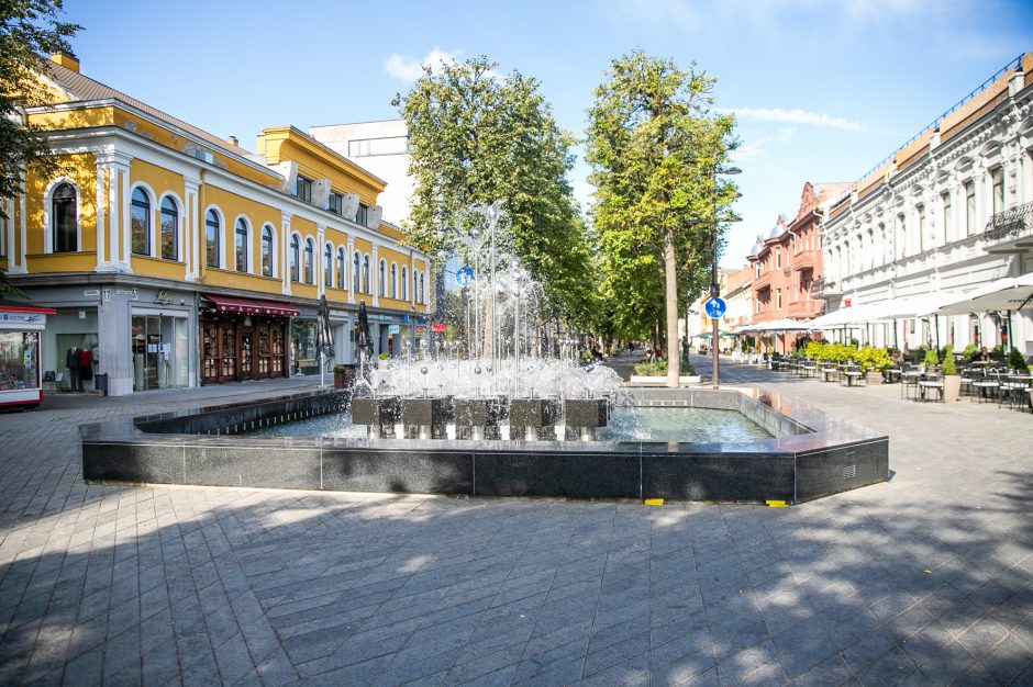 Prie Laisvės alėjos fontano pluša darbininkai: taisomas brokas