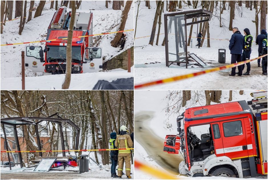 Į gaisrą skubėję ugniagesiai Panemunėje rėžėsi į stotelę: sužalota moteris