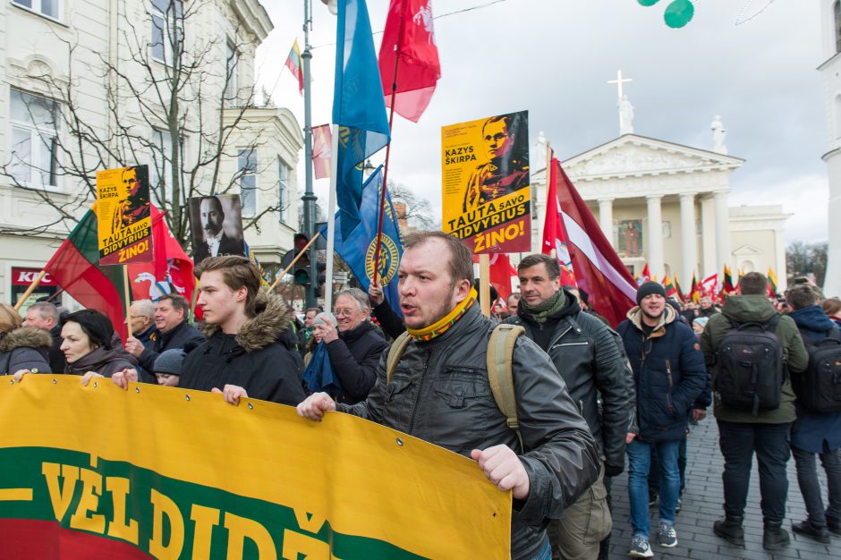 Keli šimtai žmonių žygiavo tautininkų eitynėse: reikalavo apriboti KT galias 