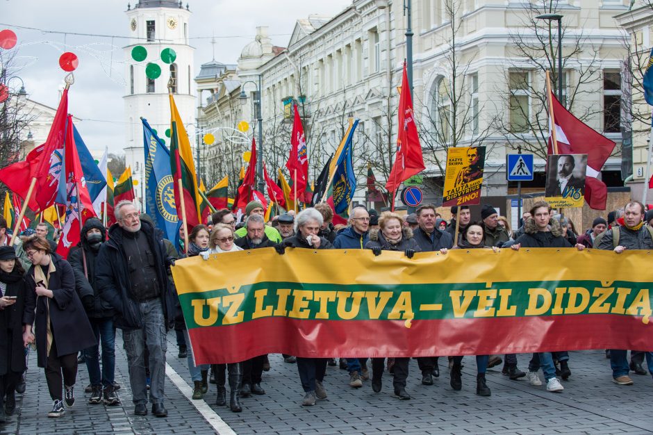 Keli šimtai žmonių žygiavo tautininkų eitynėse: reikalavo apriboti KT galias 