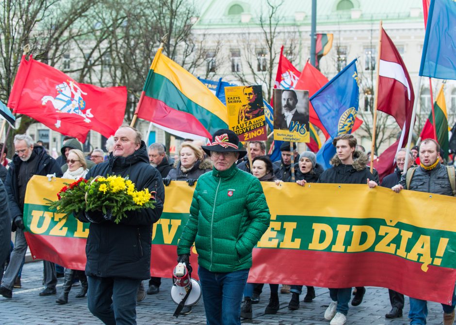 Keli šimtai žmonių žygiavo tautininkų eitynėse: reikalavo apriboti KT galias 