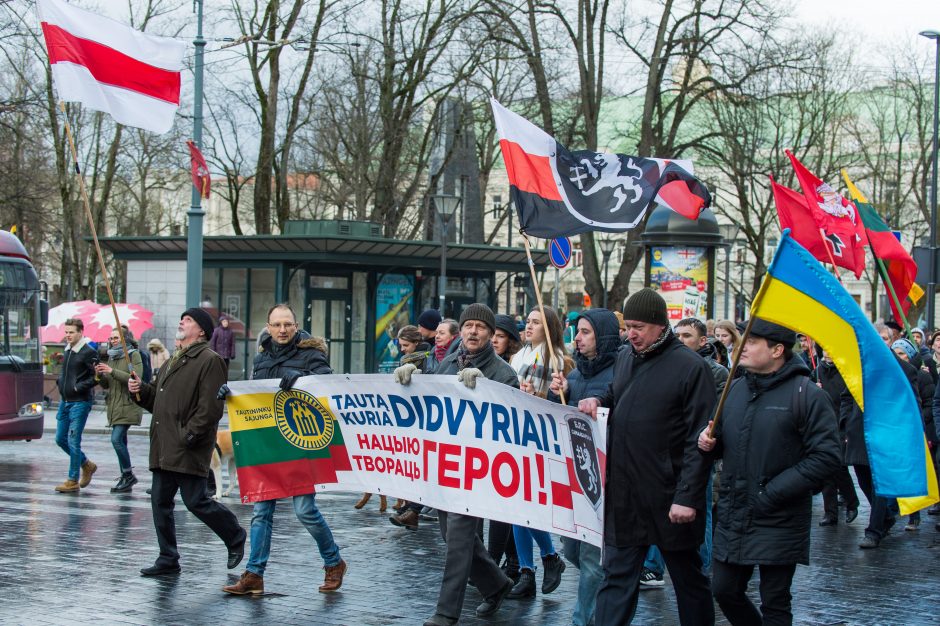 Keli šimtai žmonių žygiavo tautininkų eitynėse: reikalavo apriboti KT galias 