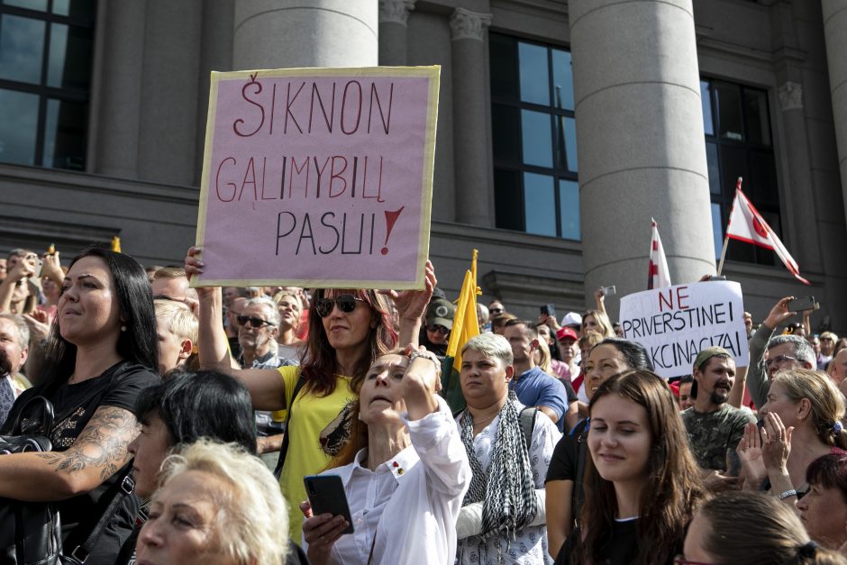 Žydų atstovai, I. Šimonytė pasmerkė Holokausto simbolikos naudojimą mitinge prie Seimo