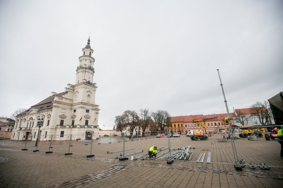 Į viršų stiebiasi Kauno kalėdinės eglutės karkasas: netrukus atkeliaus ir dekoracijos