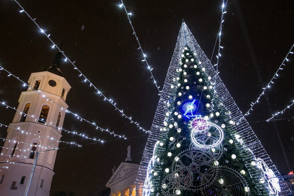 Katedros aikštėje suspindo stulbinanti Vilniaus Kalėdų eglė