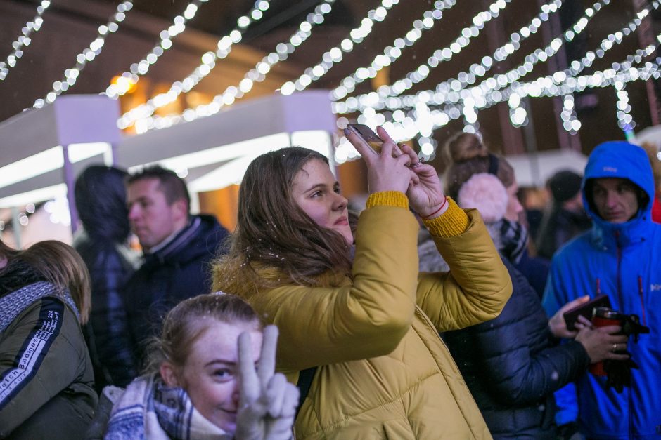 Katedros aikštėje suspindo stulbinanti Vilniaus Kalėdų eglė