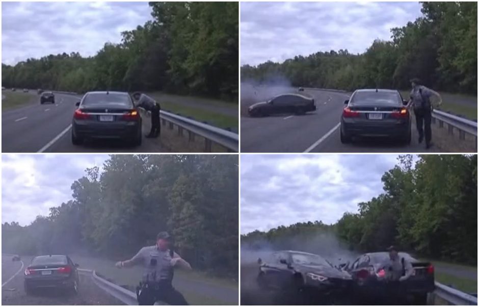 Laimės kūdikis: policininko vos nepražudė 200 km/val. greičiu skriejęs BMW