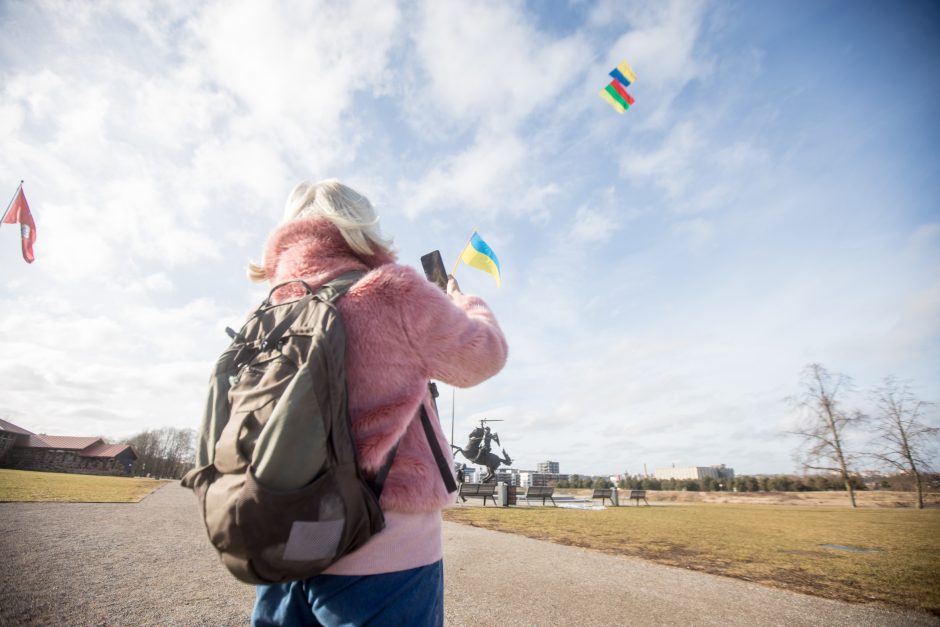 Virš „Laisvės kario“ suplazdėjo aitvaru pakeltos Lietuvos ir Ukrainos vėliavos