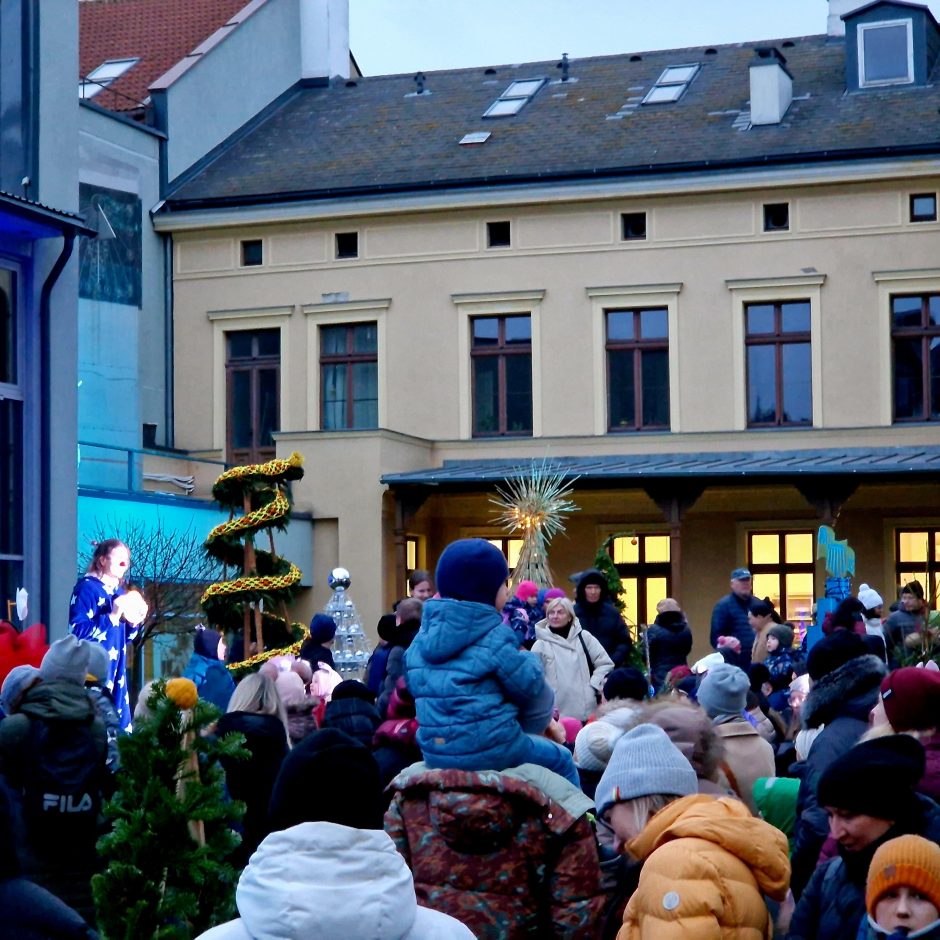 Saulės laikrodžio kiemelyje įžiebta pusšimtis eglučių