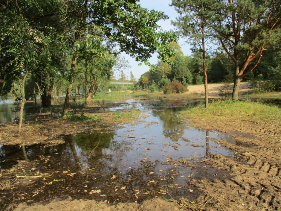 Patvinęs Nemunas užliejo dalį Panemunės paplūdimio