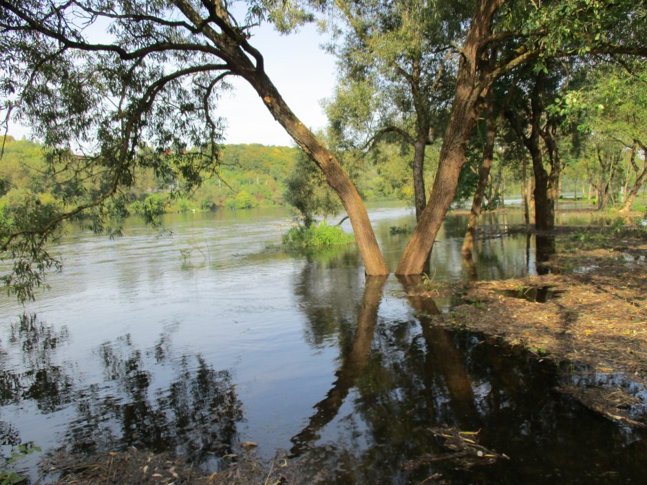 Patvinęs Nemunas užliejo dalį Panemunės paplūdimio